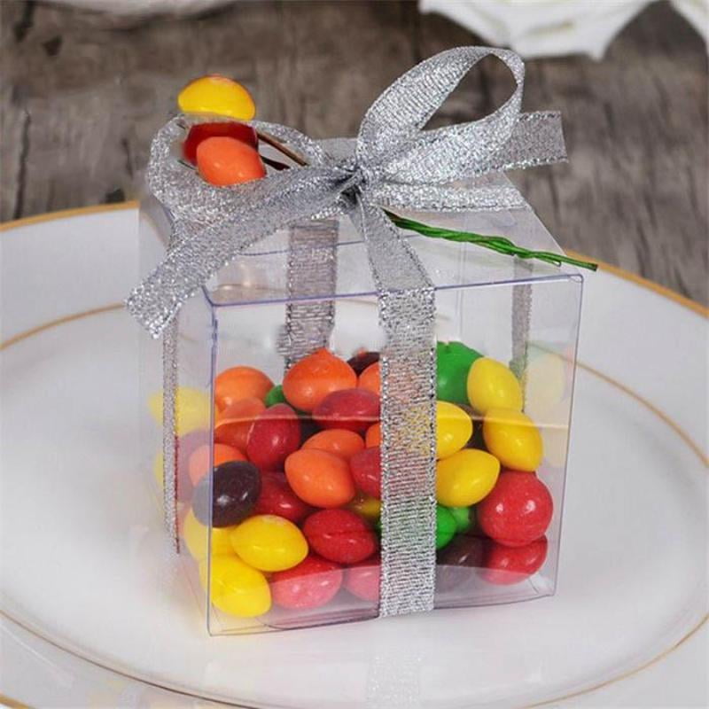50pcs Transparent Party Candy Bags Square Clear PVC Boxes Wedding Favor Gift Box 