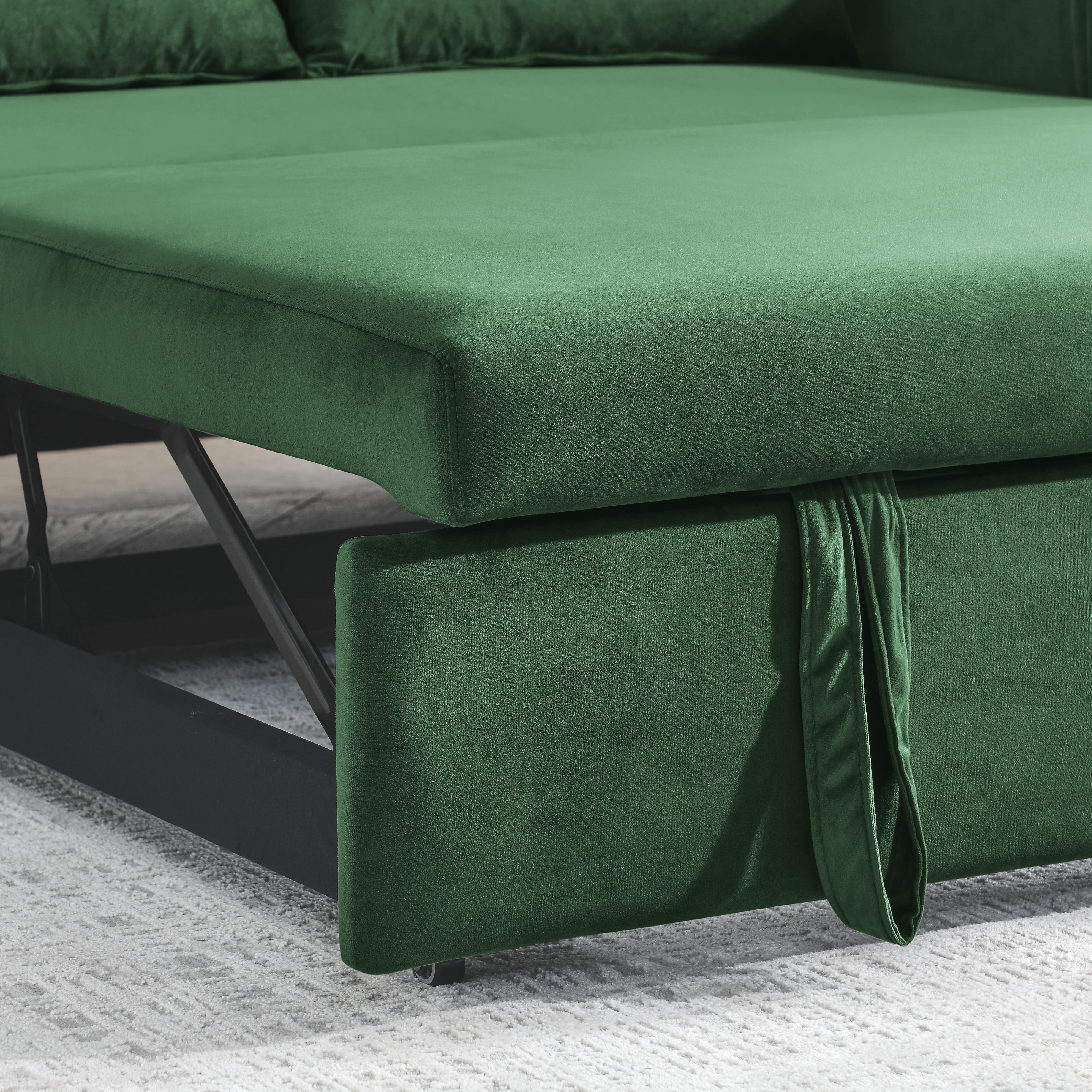 DEALTOPS 55" Modern Velvet Pull Out Sofa Bed Loveseat Lounge Chaise,Sleeper Sofa Bed with Adjustable Backrest 2 Detachable Arm Pockets - Green