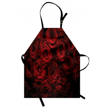 Rosewater For Baking Dark Red Apron Image of Red Roses with Drops of Water Blooming Bouquet Symbol of Love and Passion, Unisex Kitchen Bib Apron with Adjustable Neck for Cooking Baking Gardening, Red Black, by Ambesonne ()