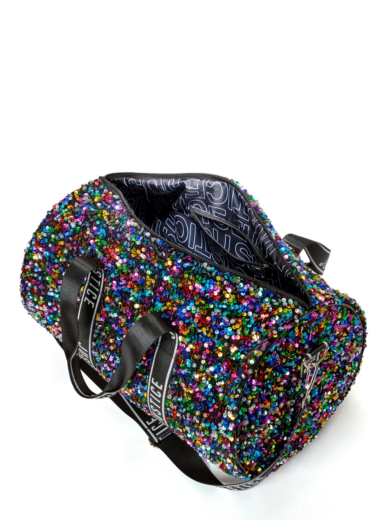 Justice Girls Weekender Duffel Handbag Black Iridescent Sparkle