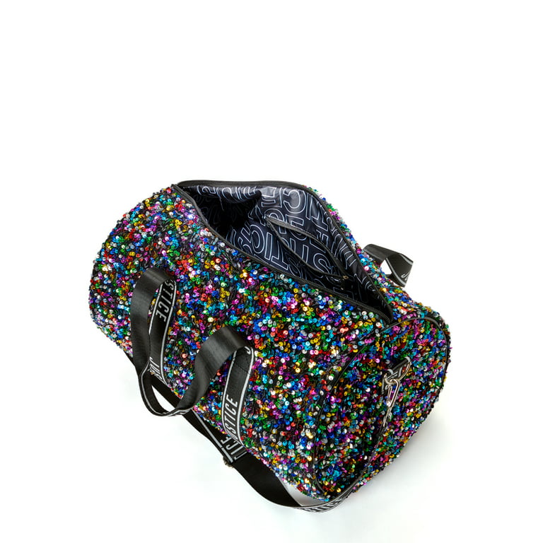 Justice Girls Weekender Duffel Handbag Black Iridescent Sparkle 