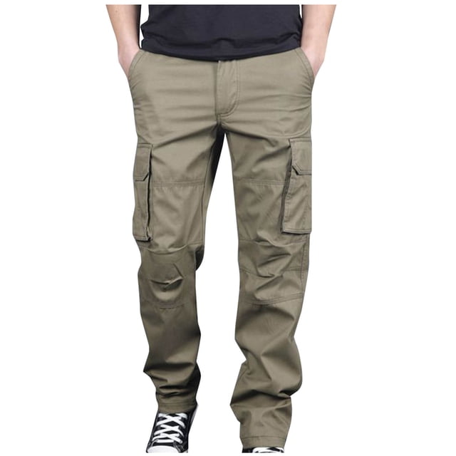 Mens Cargo Pants Spring/Summer Pants for Men Hook And Loop Fastener Fallow Elasticated Waist Lace-up Multi-pocket Strap Leg Cargo Sweatpants