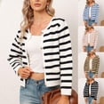 thumbnail image 1 of EGNMCR Pull à Col Rond pour Femmes, Pull pour Femmes et Cardigan Décontracté d'Hiver pour Femmes Blouse à Simple Boutonnage Manches Longues Rayé Hauts Courts Pull pour Femmes, 1 of 9
