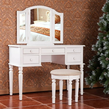 Merax White Vanity Table Set With Mirror And Stool Make Up Dressing Merax White Vanity Table Set With Mirror And Stool Make Up Dressing In