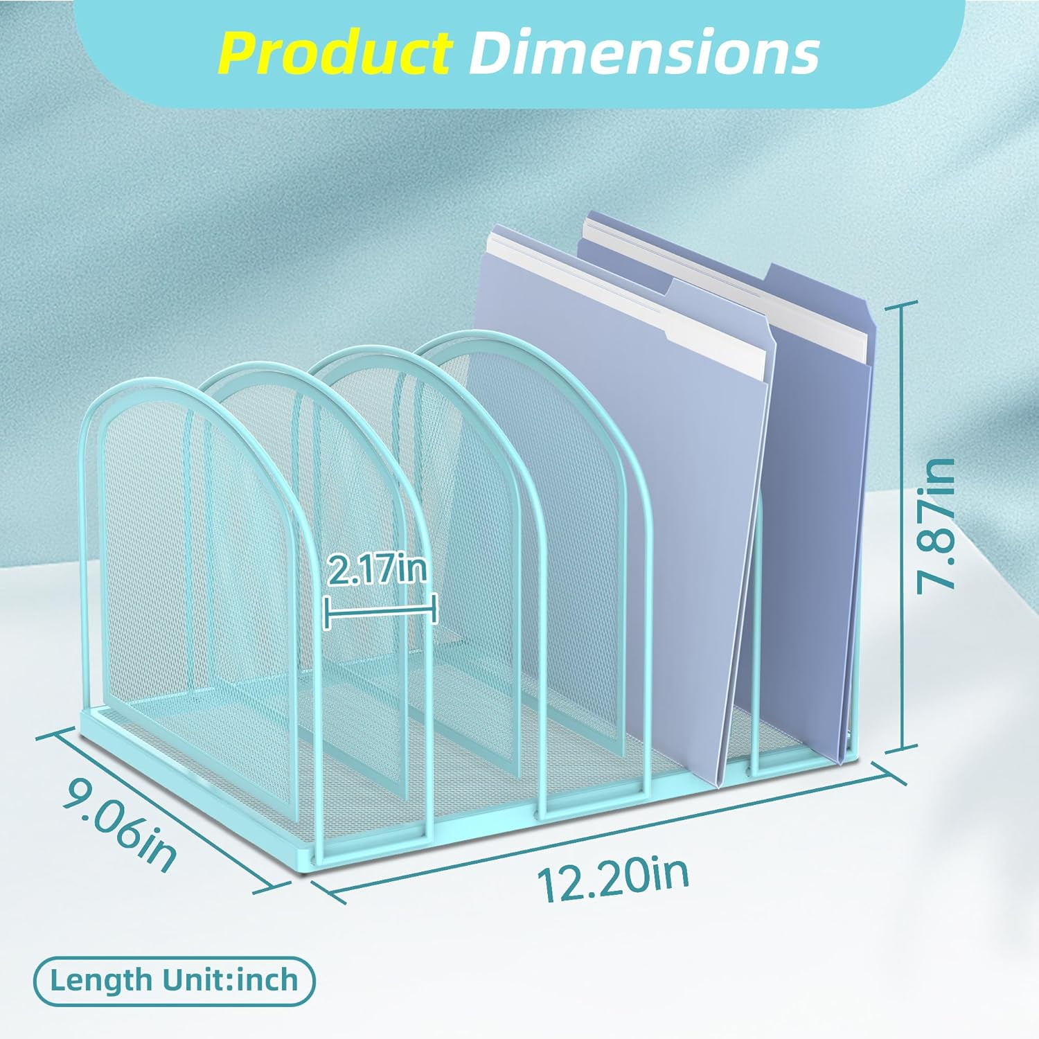 INTIGE File Organizer for Desk, 5-Section Mesh Desk Organizer, Vertical File Holder Desktop Organizer File Sorter, File Folder Holder for Office Supplies