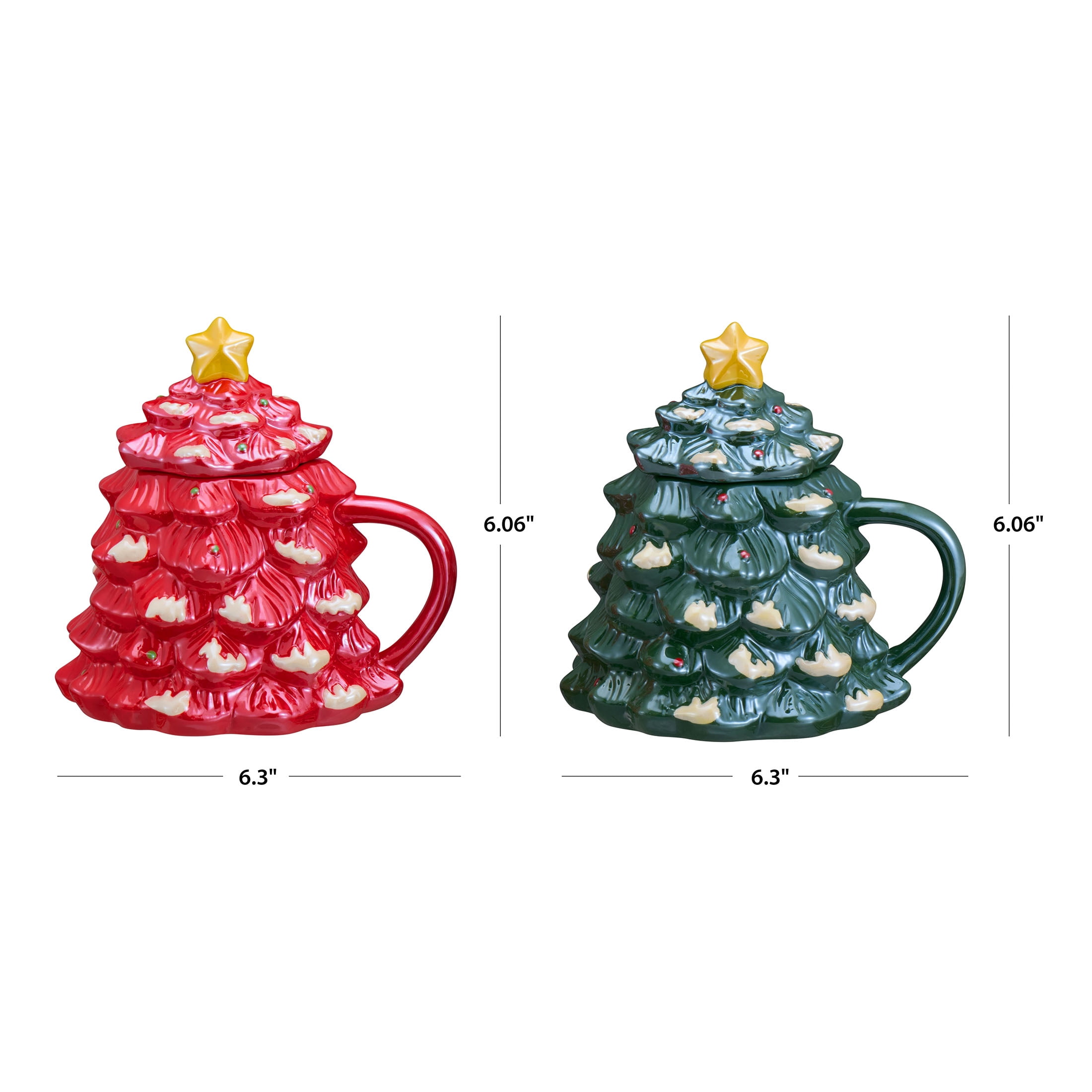 Holiday Time 14-oz Holiday Tree Glazed Stoneware Ceramic Mug with Lid, 2 Pack, Multicolor