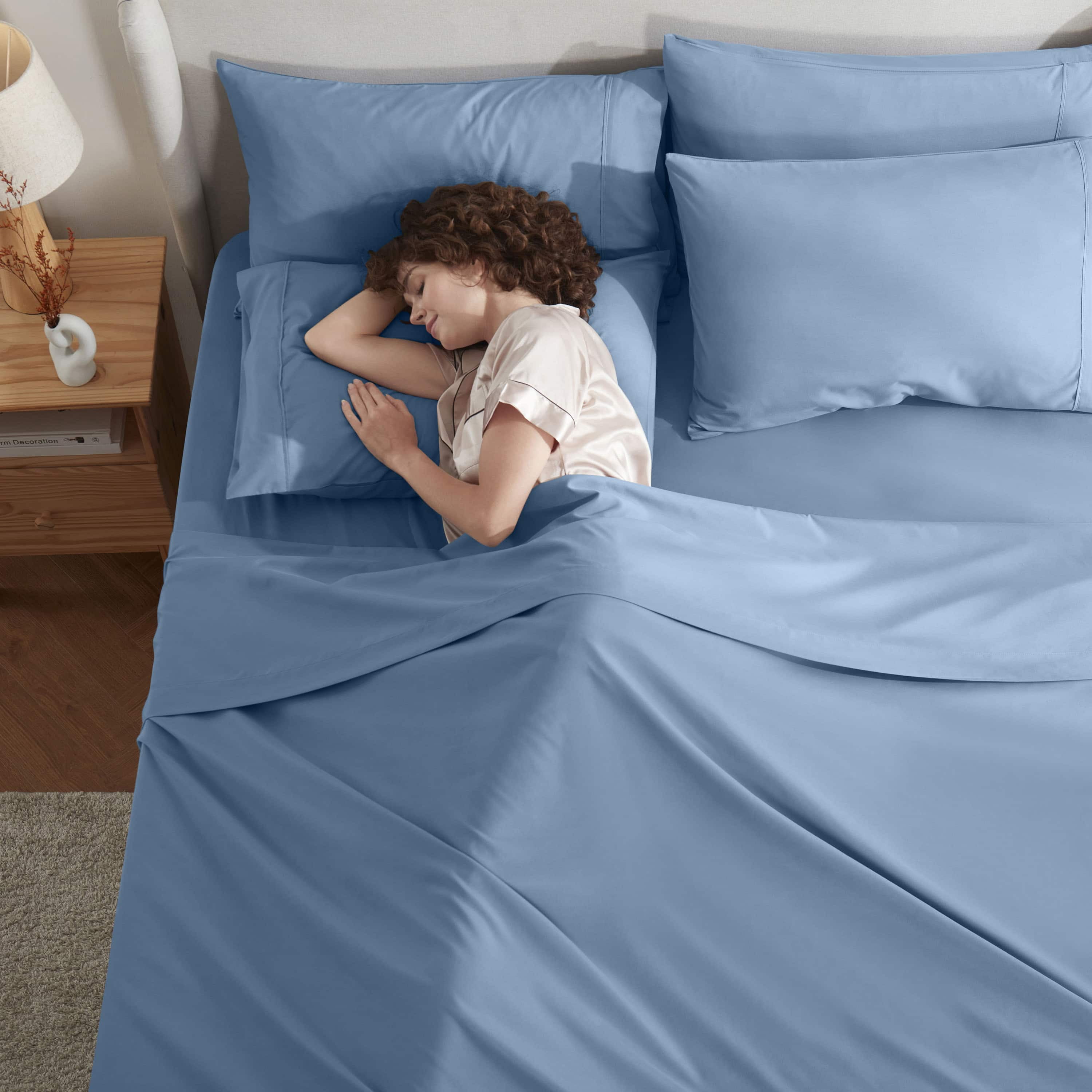 LammaLoe Extra Deep Pocket Full Size Sheets set, Fits 18"-24" Mattress, 6 Piece Soft Microfiber Bed Sheet Sets, Blue Heaven