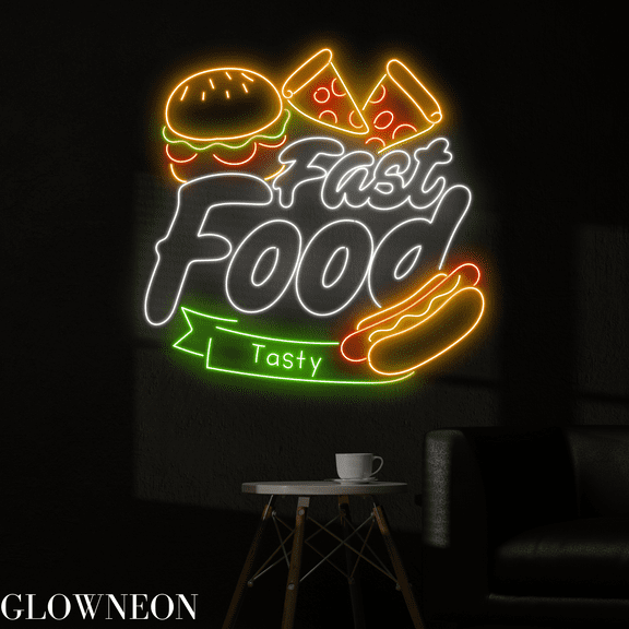 Glowneon Fast Food Tasty Neon Sign, Pizza Hamburger Hot Dog Led Sign