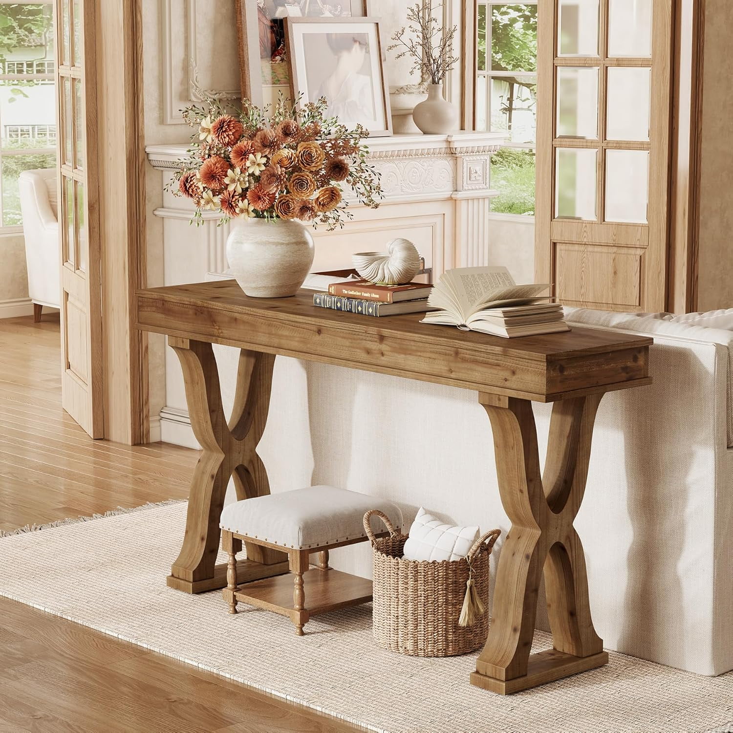 Tribesigns 63-Inch Solid Wood Console Table, Farmhouse Narrow Entryway Table with X-Shaped Legs for Hallway, or Foyer, Easy Assembly
