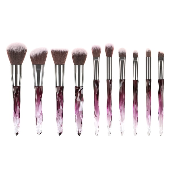 Kit de 10 brochas de maquillaje de cristal con cerdas blancas y moradas, para polvos y rubor (T-10-195)