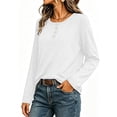 thumbnail image 5 of GUACER Henley Tops for Women Long Sleeve Lightweight Knit Shirts Crewneck Button Pullover Fall Casual Basics, 5 of 8