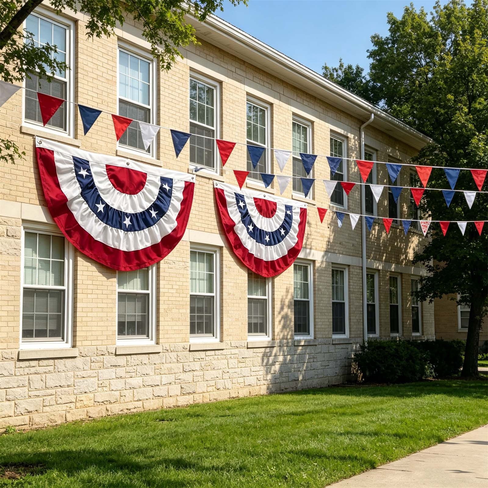 BZPIZ American Pleated Fan Bunting Flag 2PC Outdoor Red White Blue USA Bunting Banner Decorate Patriotic Memorial Day, 4th of July Independence Day 36"×18"