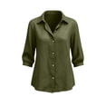 thumbnail image 5 of Yrmaups Loose Fit 3/4 Sleeve Button Down Blouse for Women, Casual Cotton Linen Collared Top, Soft Breathable Tee for Fall Winter Office Daily Wear, Army Green XL, 5 of 6