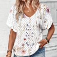thumbnail image 4 of Offres d'Économies d'Été Cagogo Hauts à Manches Courtes pour Femmes Liquidation d'Été à Moins de 5$ Tunique Décontractée Habillée à Imprimé Floral Col en V Ajouré Blouses de Printemps Cadeaux de Collation des Grades, 4 of 7