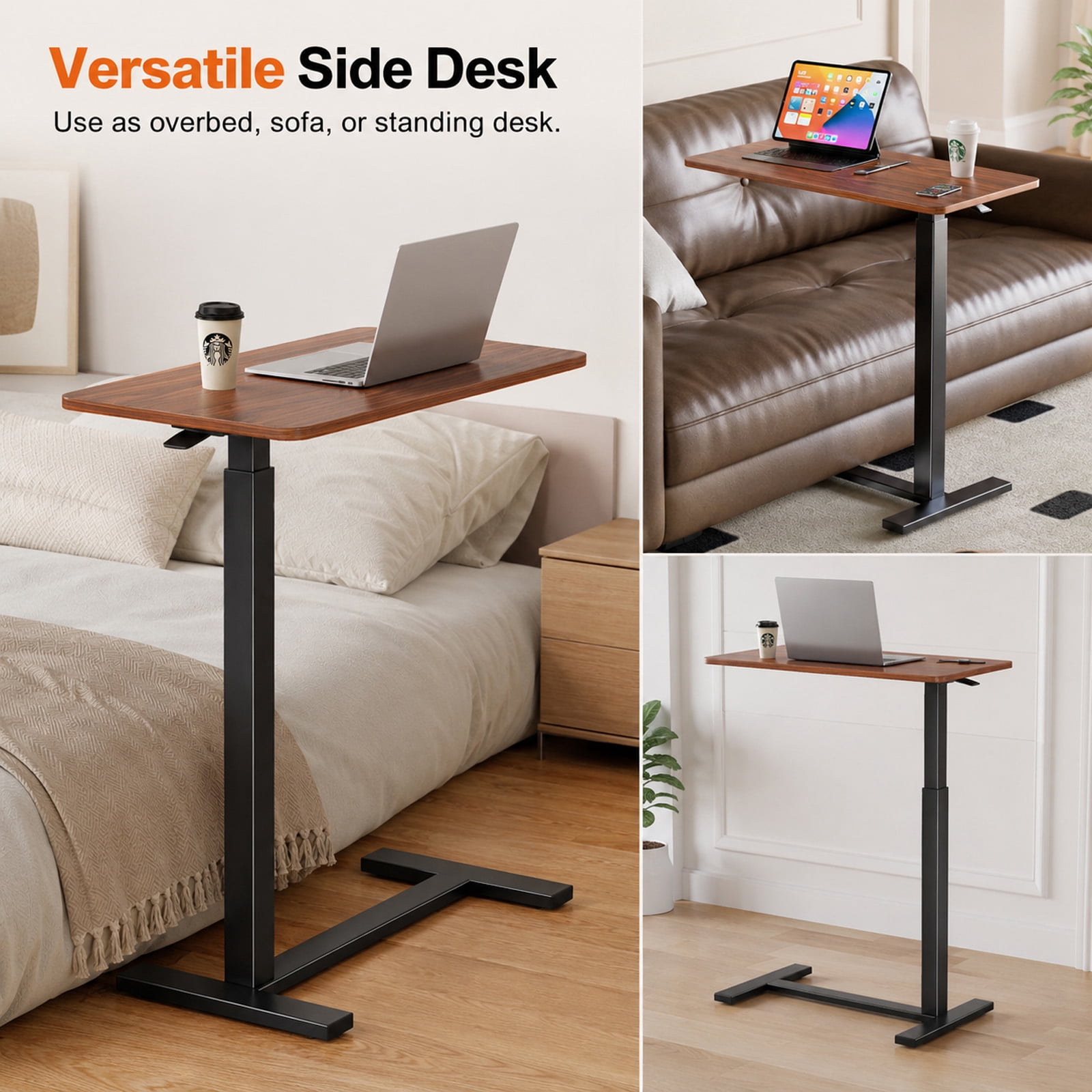 Alvantor Adjustable Bedside Table with Wheels, Rolling Overbed Table, Portable Standing Cart & Laptop Desk for Bed, Couch, Wheelchair