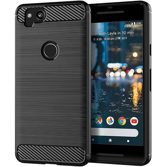MYKOMI Phone Case for Google Pixel 2 with Tempered Glass Screen Protector Cover and Slim Thin Soft TPU Mobile Rugged Cell Accessories Protective Pixel2 Pixle Two G011A Women Men Carbon Fiber Black