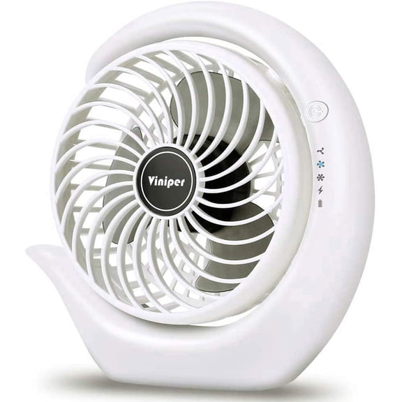 Portable Rechargeable Fan, Small Desk Fan : 3 Speeds & about 8-24 Hours Longer Working, 180 Rotation, Portable Desktop Fan Small but Mighty, Strong Wind (White, Light Black Blade)6.2 Inch