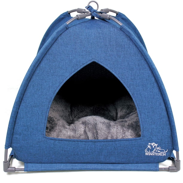 Cama para gatos Cave Winsterch para gatos de interior, perros pequeños, azul
