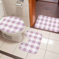 thumbnail image 5 of Pink White Plaid Bathroom Rugs Set Spring Simple Style Non Slip Absorbent Soft Bath Mats 3 Piece Set with Bathroom Rug, U-Shaped Floor Mat, Toilet Seat Cover Large Size, 5 of 9