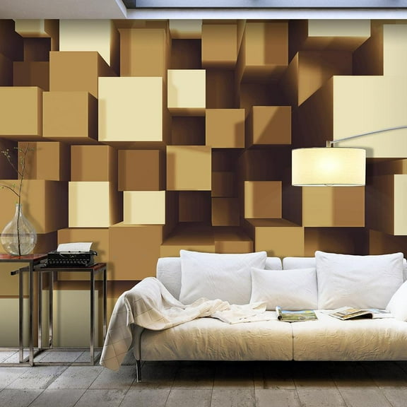 Tiptophomedecor Peel and Stick 3D Illusion Wallpaper Wall Mural - Big Golden Blocks - Removable Wall Decals