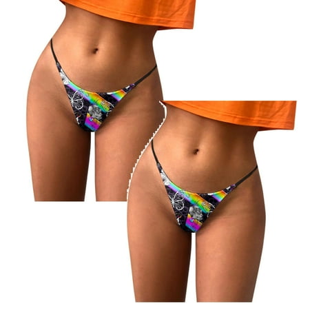 

Womens Underwear Brief Underpants Comfort Fashion Pattern Low Rise Soft T Back Panties2PC