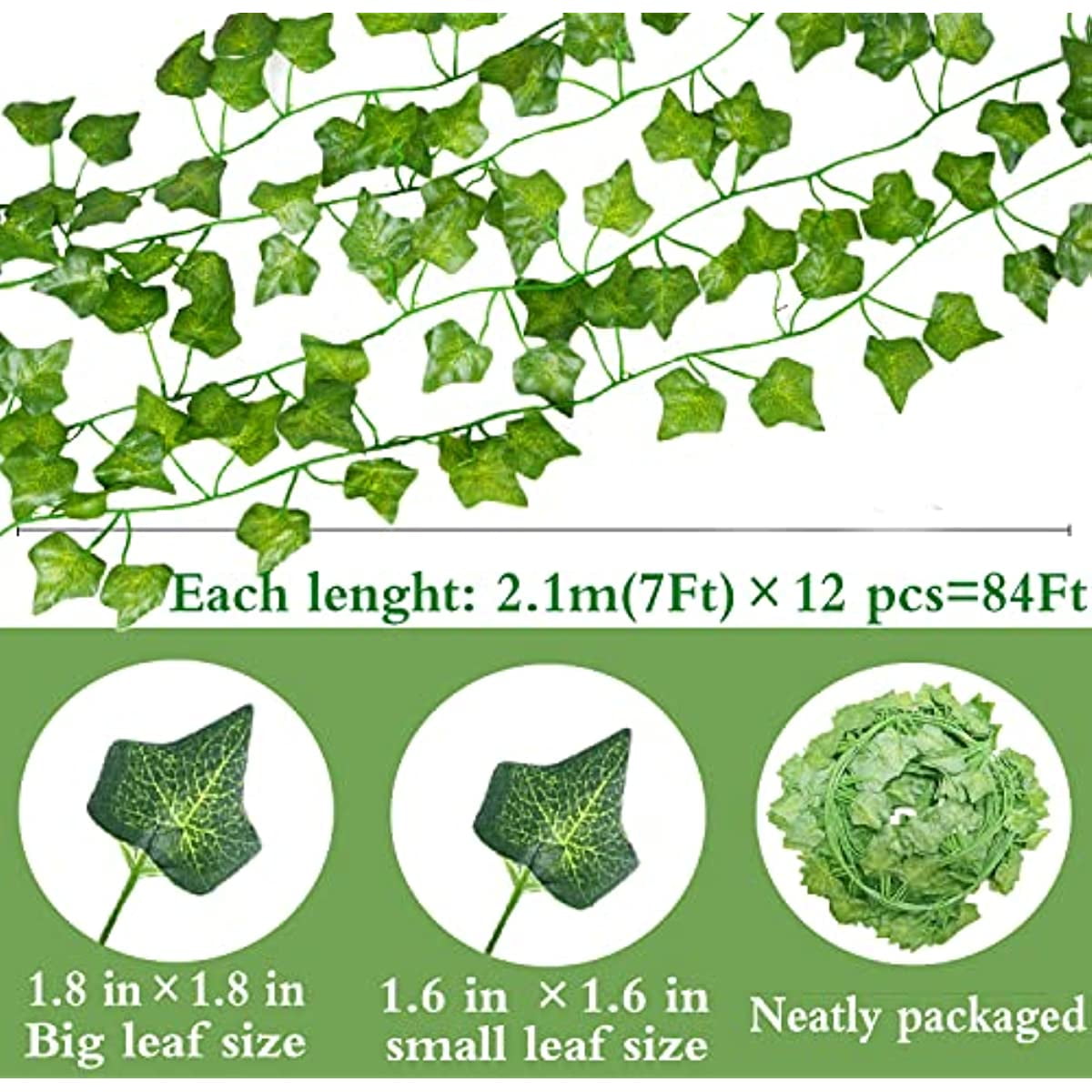 36 Piece Set 84ft Artificial Ivy Garland Fake Plant, Fake Ivy Leaf Green Garland Hanging Plant Vine For Aesthetic Bedroom Garden Party Wedding Wall Room Christmas Decoration