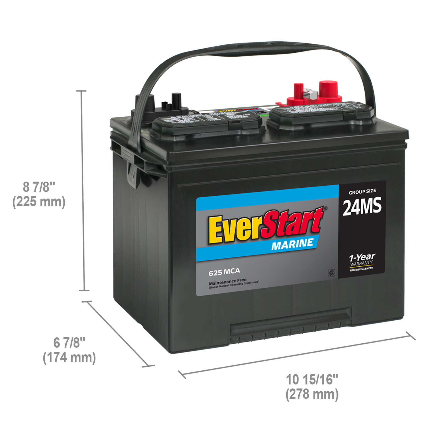 EverStart Lead Acid Marine Starting Battery, Group Size 24MS 12 Volt, 625 MCA - image 2 of 7