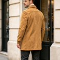 thumbnail image 5 of WIZUTIZ Men's Suede Mid Length Trench Coat Full Zip Stand Collar Jacket with Pockets Fall Winter Fashion Outerwear, 5 of 8