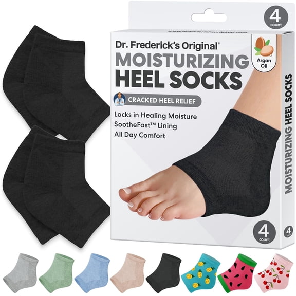 Dr. Frederick's Original Moisturizing Heel Socks for Cracked Heel Treatment - 2 Pairs - Socks for Dry Feet - Cracked Skin Repair & Overnight Hydration - Foot Care for Women & Men - Argan Oil