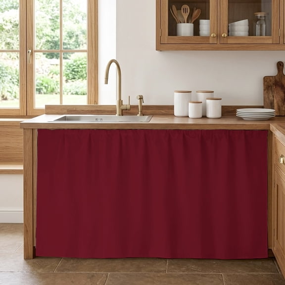 Pure Red Wine Cabinet Curtain 28"Wx51"L, Dustproof Storage Cabinet Curtain with Self Adhesive Tape, Simple Solid Color Tall Pantry Cover Drape for Kitchen, Laundry Room, Utility Closet