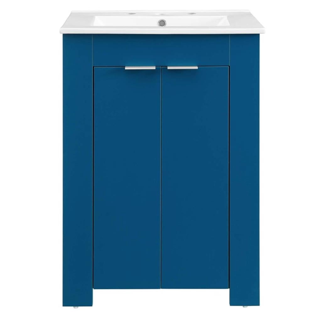 Modway Maybelle Modern Wood/Ceramic Bathroom Vanity in Navy/White