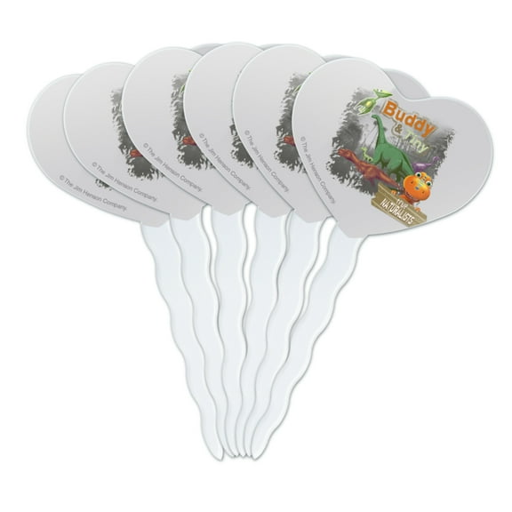 Dinosaur Train Buddy and Tiny the Naturalists Heart Love Cupcake Picks Toppers Decoration Set of 6