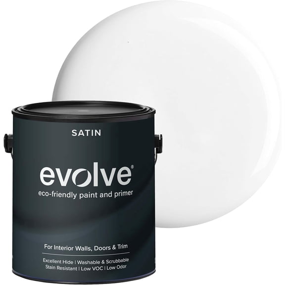 Evolve Eco-Friendly Cloud White Satin Sheen Acrylic Latex Paint and Primer, 1 Gallon