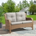 thumbnail image 5 of PARKWELL Patio Rattan Seat Sofa Cushioned Loveseat,Outdoor Wicker Furniture,Beige, 5 of 6