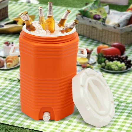 220lbs Load Capacity Insulated Beverage Cooler, Portable Sports Cooler 4 gal With Lid PU Orange Insulated Drink Cooler