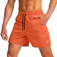 thumbnail image 2 of Men's 5-Inch Running Shorts Casual Lightweight Breathable Quick Dry Fabric with Drawstring Waist for Outdoor Jogging Gym Workout Daily Wear Mens Running Shorts,Saffron,L, 2 of 5