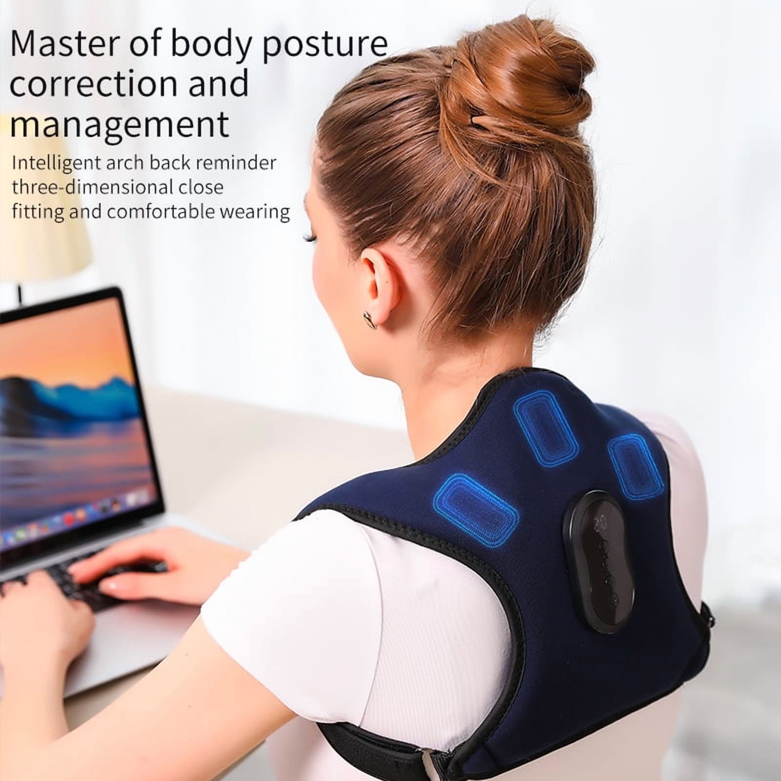 Smart Correction Belt Sensor Orthosis Invisible Reminder Adult and Child,Remote control Sitting Posture Hunchback 4 Modes 3 Levels of Temperature 3 Levels of Vibration Smart Posture Corrector,Black