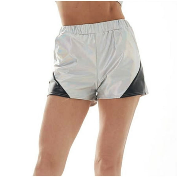 Wycnly on Sale Shorts for Women Womens Shorts Night Party Club Fashion Color Patchwork Sparkly Shorts Summer High Waist Loose Straight Leather Short Pants