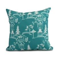Simply Daisy, 18 x 18 inch, Chinapezka Floral Print Pillow, Blue