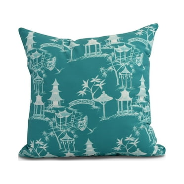 Simply Daisy, 18 x 18 inch, Chinapezka Floral Print Pillow, Blue