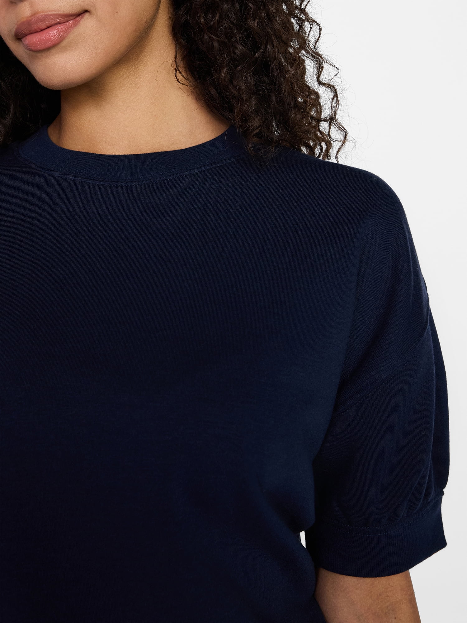 Time and Tru Women's Fleece Sweatshirt with Short Puff Sleeves, Sizes XS-XXXL