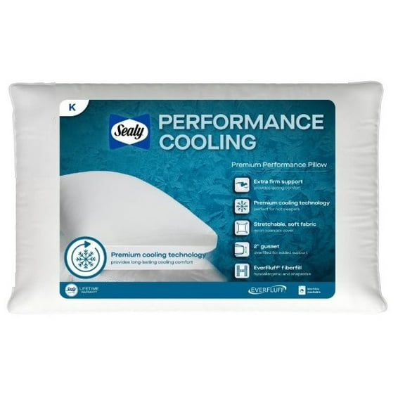 Sealy Performance Cooling Bed Pillow, King, White- Extra Firm Support, 1 Count