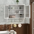 thumbnail image 2 of Modern Two-Door Glass Wall Cabinet with Woven Pattern Decor & Multi-Tier Storage, White for Living Room, Bathroom & Dining Room, 2 of 9