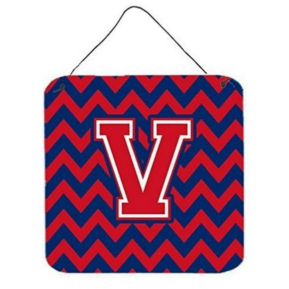 Carolines Treasures CJ1054-VDS66 Letter V Chevron Yale Blue & Crimson Wall or Door Hanging Prints