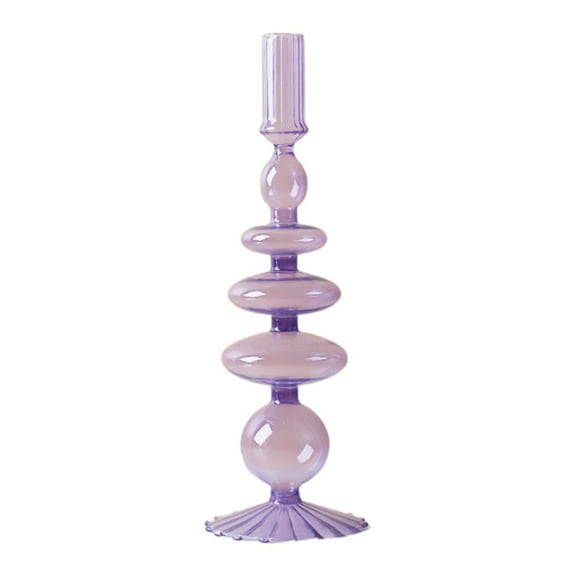 1 Pcs Glass Candlestick Holders,11 Inch Artist Style Handmade Vase Candle Holder, Color Transparent Candle Holders For Candlesticks,Candle Holders For Wedding,Table Centerpiece Party Decor,Purple