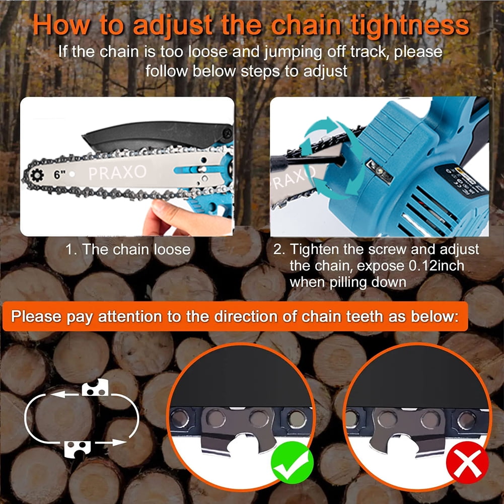 PRAXO 6" Mini Chainsaw Cordless with 2 Batteries 2 Chains, 6-inch Battery Powered Chain Saws Handheld Electric ChainSaw Cordless Battery Chainsaw Wood Cutter