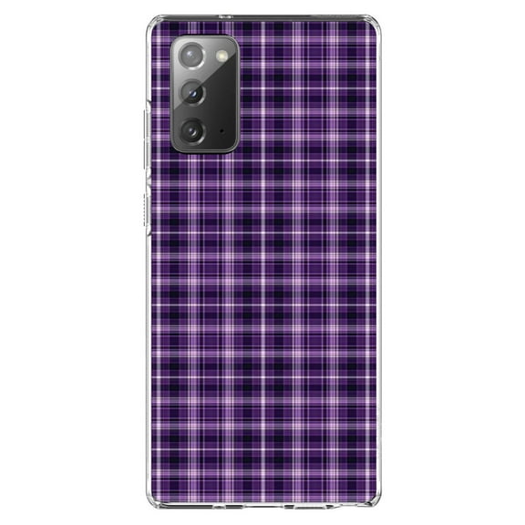 DistinctInk Clear Shockproof Hybrid Case for Galaxy Note 20 ULTRA (6.9" Screen) - TPU Bumper, Acrylic Back, Tempered Glass Screen Protector - Purple Black Plaid
