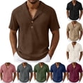 thumbnail image 2 of Vhkiploz Linen Shirt for Men Button Down Solid Color Short Sleeve V-Neck Summer Tops Casual Business Work Vacation Blouse, 2 of 6