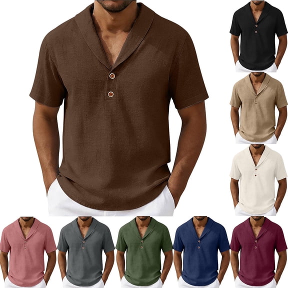 Eltusu Men's Polo Shirts, Loose Fit Pullover Summer Short Sleeve Shirts with Collar Brown Size XL