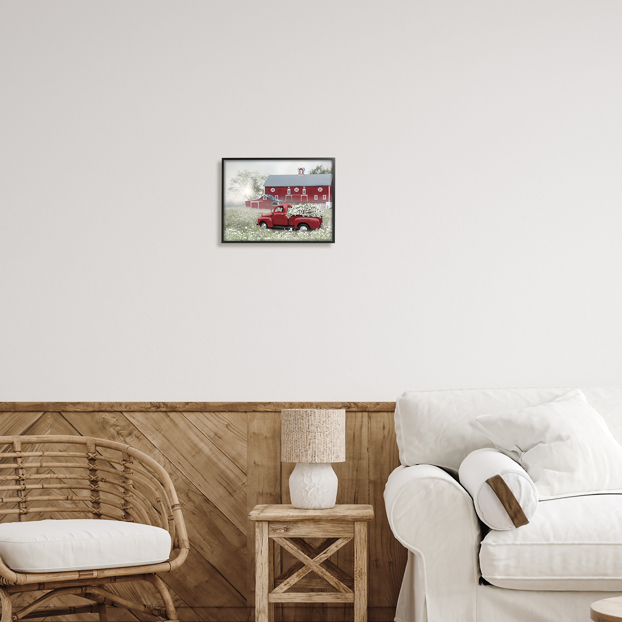 Stupell Red Truck Floral Country Meadow Transportation Painting Black Framed Art Print Wall Art